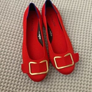 Rothy's Red Flats with Gold Buckle